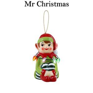 Mr Christmas Nostalgic Elf Light Up Porcelain Ceramic Ornament Figurine